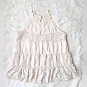 Ivory Lace Halter Spaghetti Strap Tiered Blouse Top / Size M
